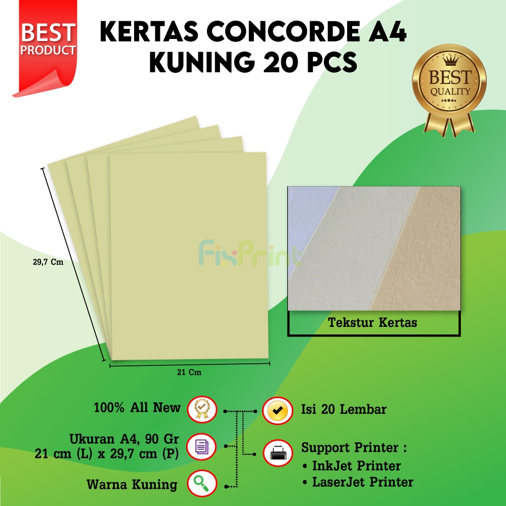 

Concorde Kertas 90gram A4 210mm x 297mm Paper Concorde 1 pack isi 20 Lembar