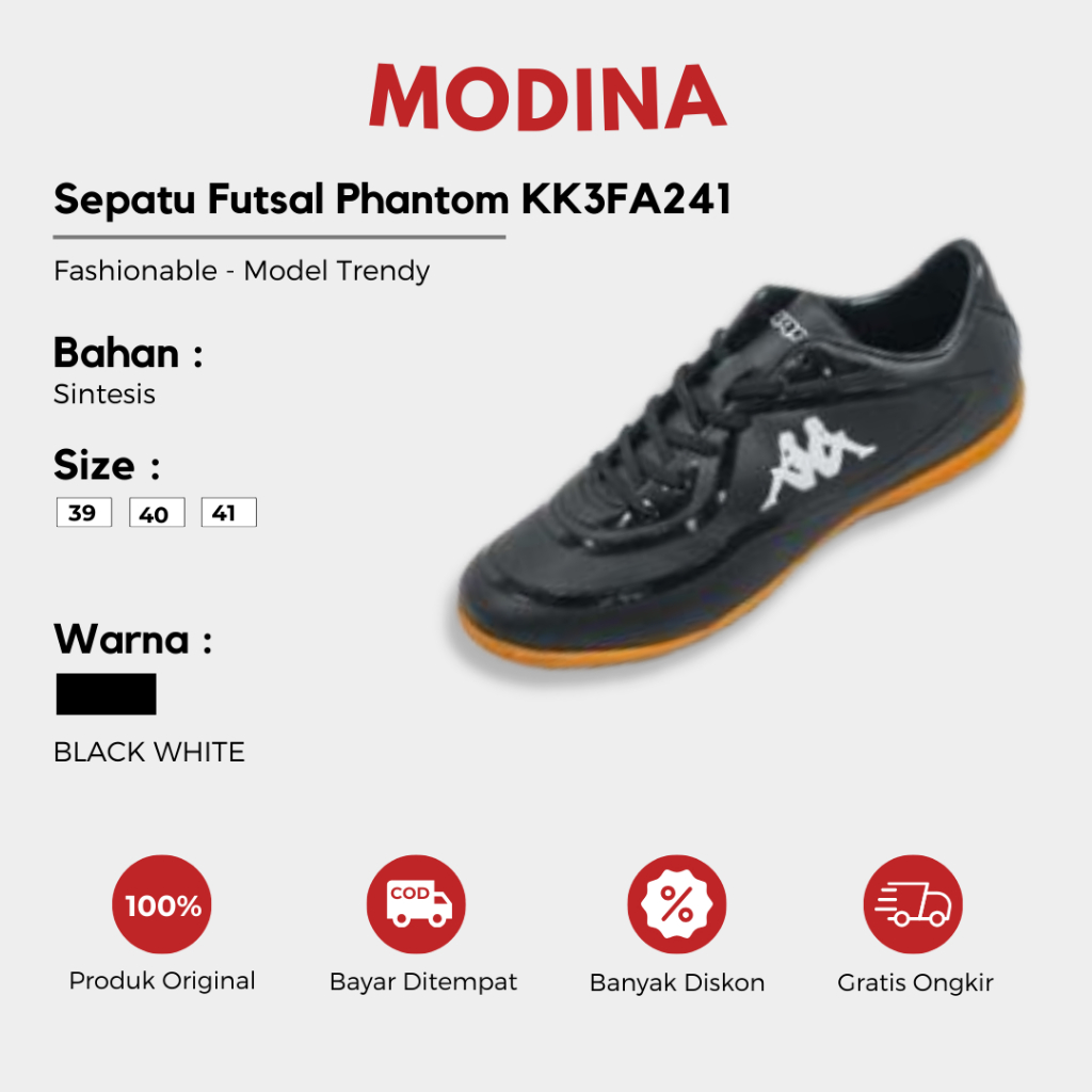 Kappa - Sepatu Futsal Phantom KK3FA241 | Sepatu Futsal Ori Terbaru Black White
