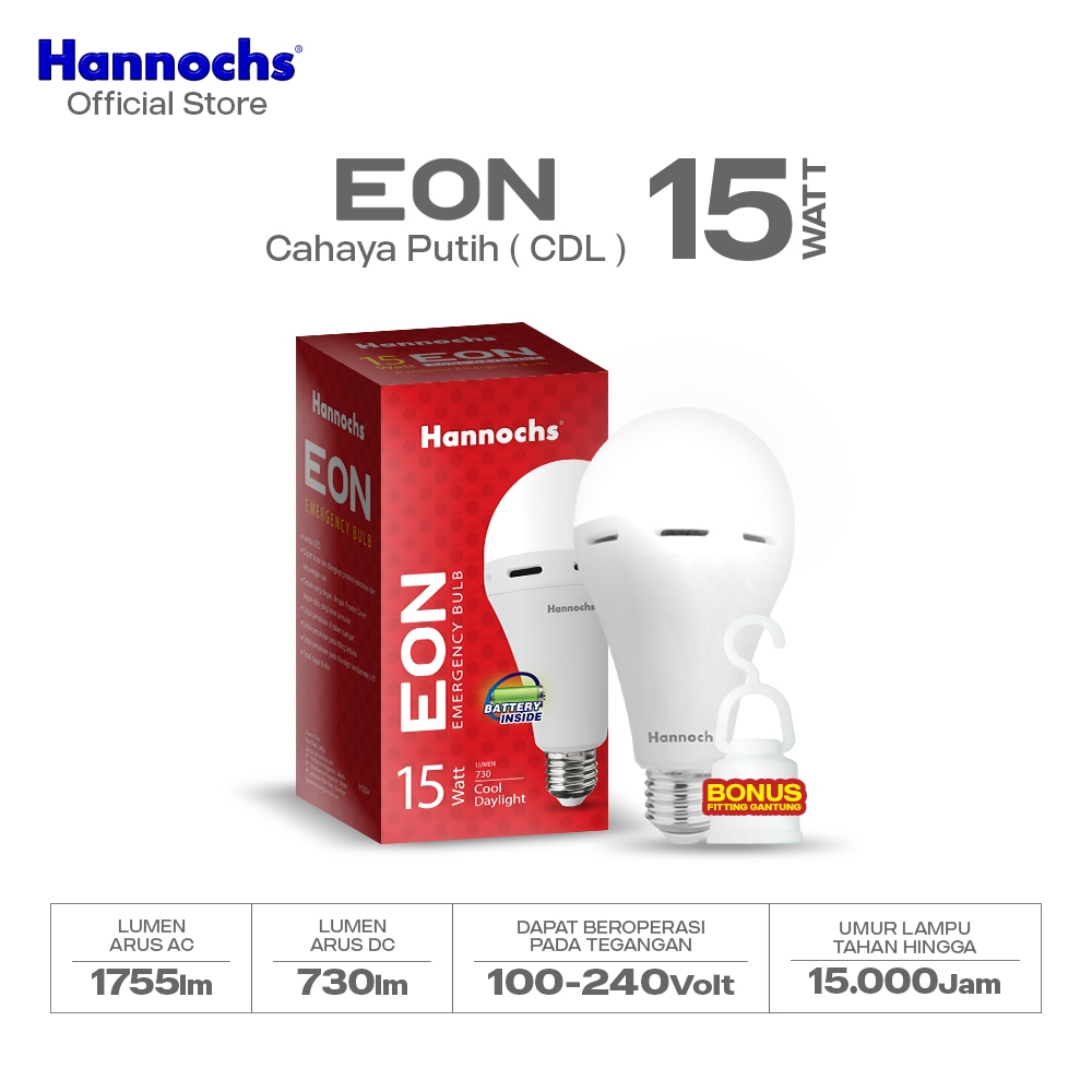 Hannochs Lampu Emergency Bohlam LED EON 15W Cahaya Putih