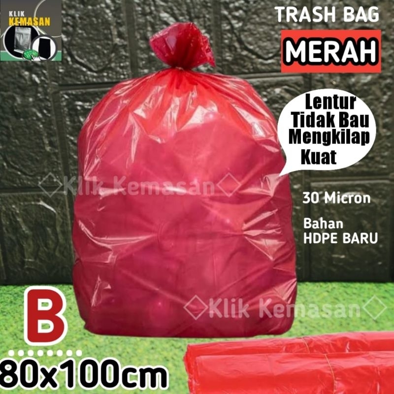PLASTIK B MERAH KANTONG PLASTIK SAMPAH KRESEK TRASH BAG MERAH 80x100 cm BESAR JUMBO HD PE TEBAL