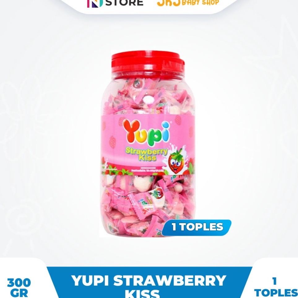 

NEW PERMEN YUPI STRAWBERRY KISS JAR 3GR 1 TOPLESYUPI TOPLES