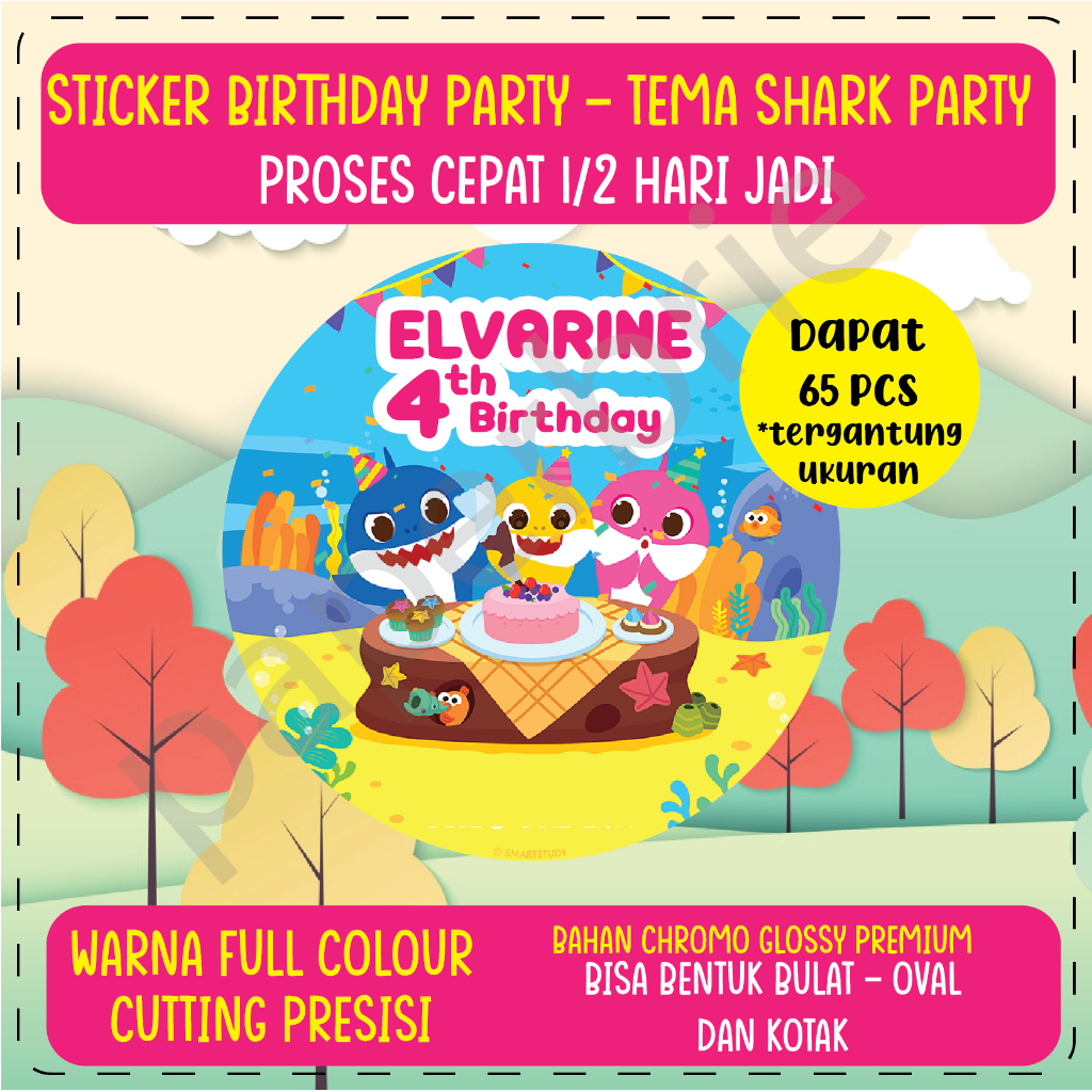 

label stiker SHARK PARTY Ulang Tahun Anak - sticker birthday party stiker hampers sticker hamper stiker bingkisan ultah