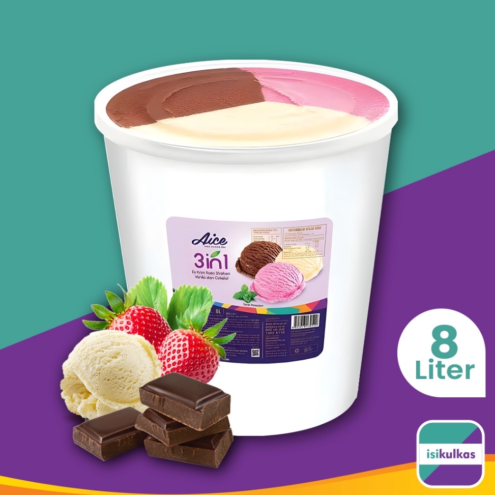 

Buy here Ice Cream AICE 3 Rasa Mix Es Krim Neopolitan Ember 8 Liter