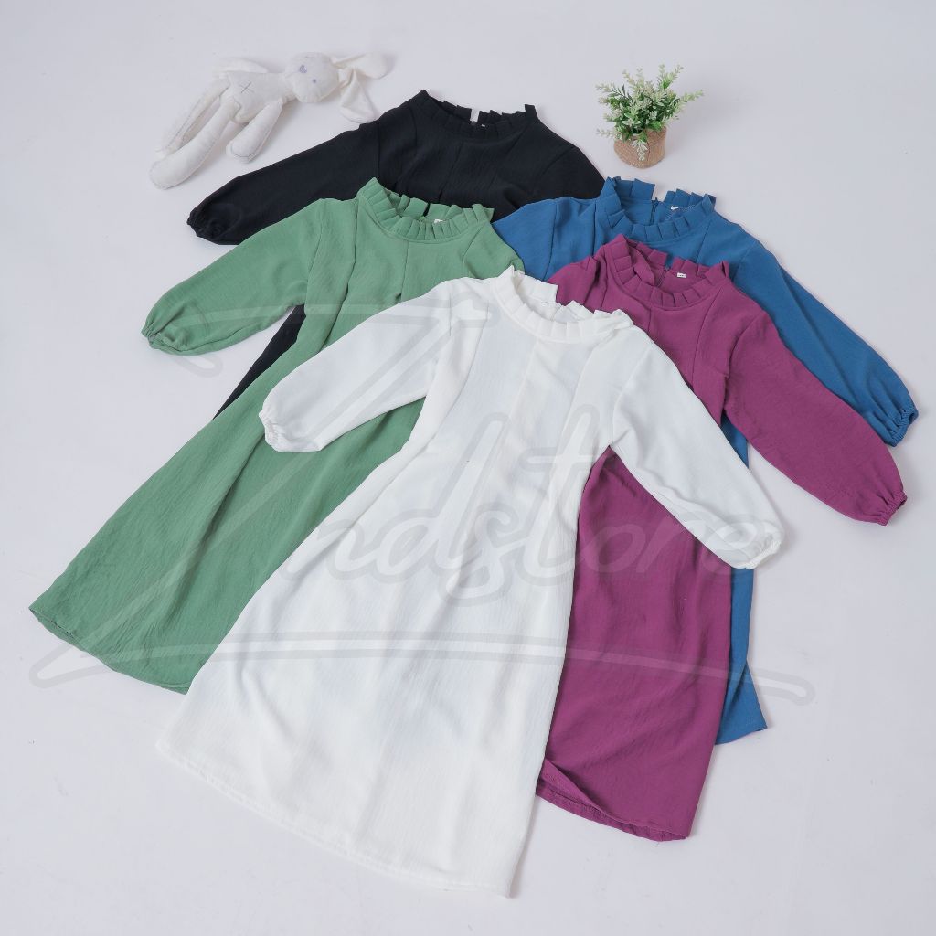 Noera Dress Crinkle Airflow Dress Anak Perempuan Tangan Balon 4 - 12 Tahun 001