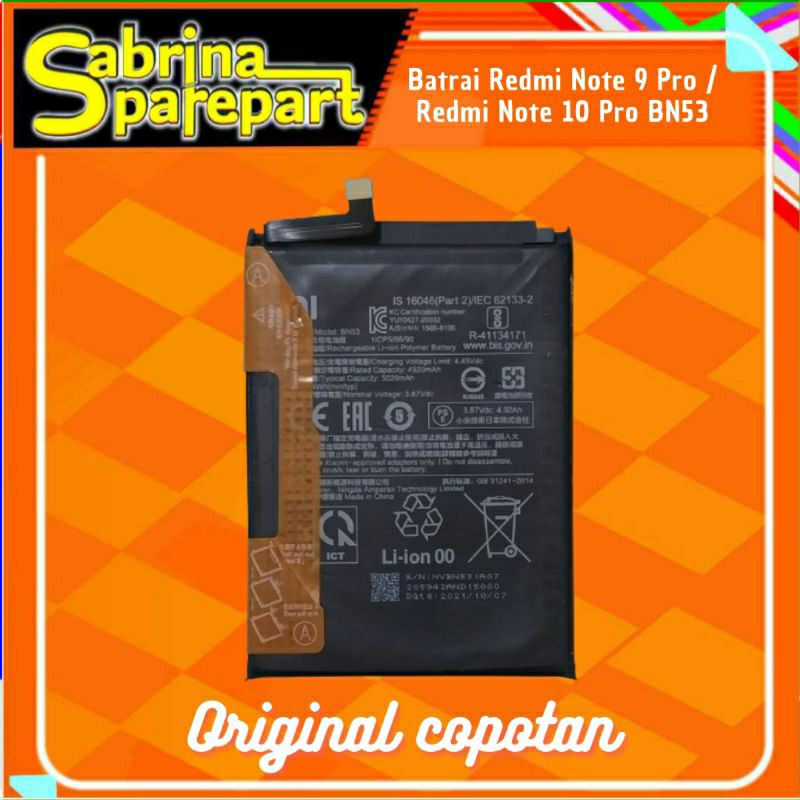 Batrai Redmi Note 9 Pro / Redmi Note 10 Pro BN53 Dijamin Original Copotan
