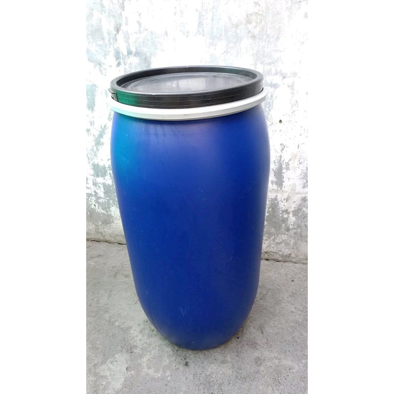 Tong Biru/Drum plastik/Blong full set klem + Seal ukuran 150L kondisi BEKAS sudah bersih