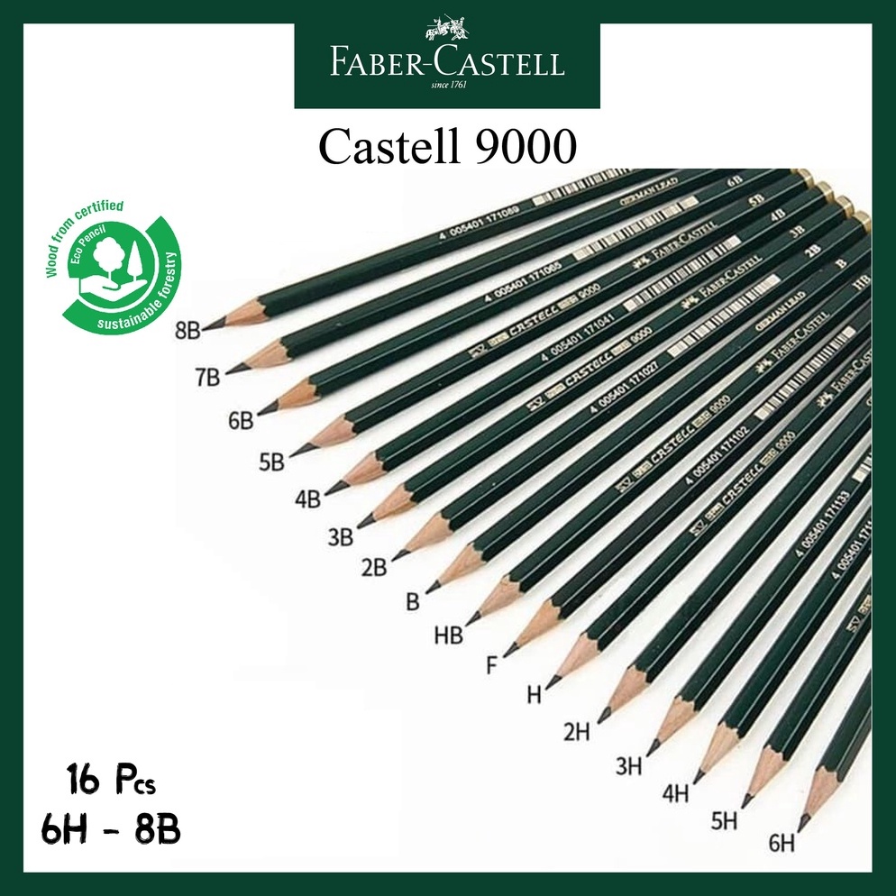 

KODE Y2H4 Paket Pensil 6H 8B Faber Castell Lengkap H HB F B 2H 3H 4H 5H 6H 2B 3B 4B 5B 6B 7B 8B 16pcs Komplit Limited Edition