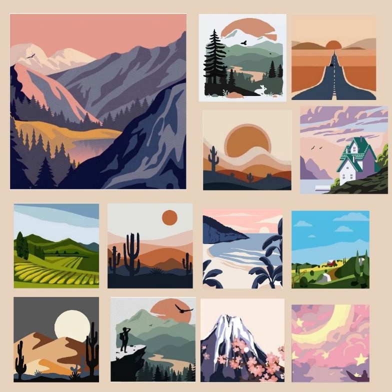 

KODE A4E7 Bu Guru Ria DIY Lukisan Canvas Paint By Number Kit Digital Oil Painting 2 x 2