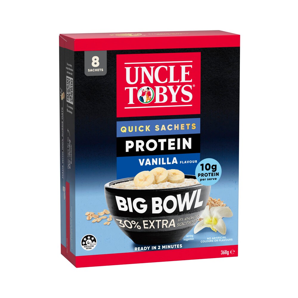 

Uncle Tobys Oats Quick Sachets Big Bowl Vanilla Protein | 368g Dari Australia