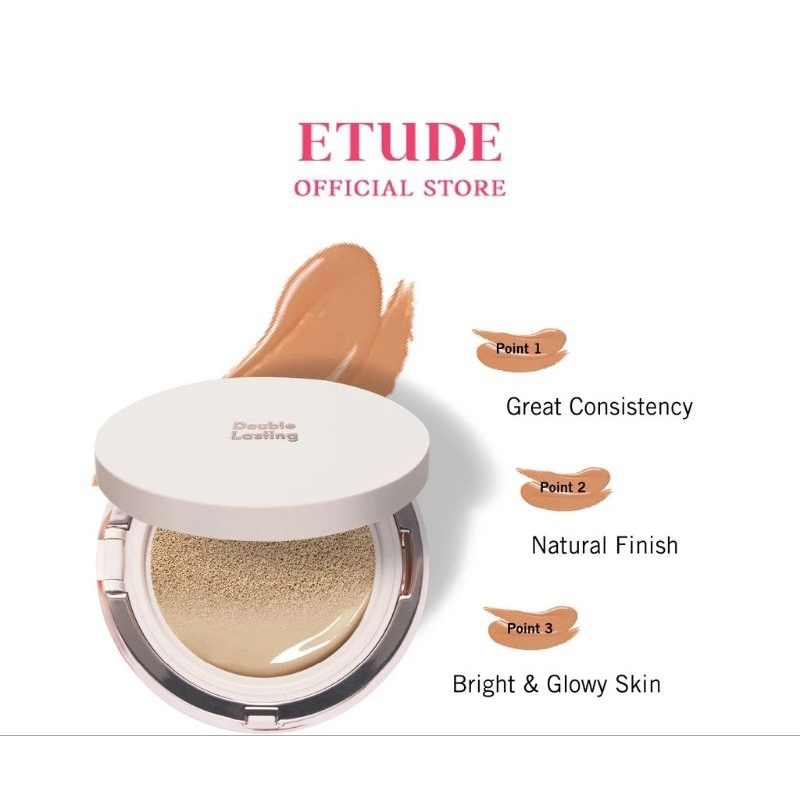 CUSHION GLOW DOUBLE LASTING ETUDE AMBER 27N1 SPF 50+ PA+++ - 15G (reject kemasan)