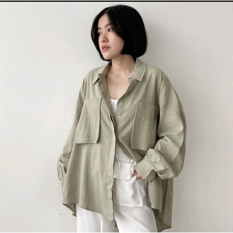 AF Kemeja Linen Crinkle Premium Kemeja Wanita - Oversize Shirt