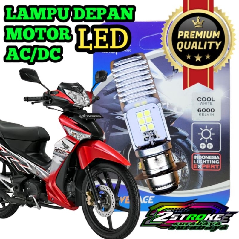 LAMPU DEPAN MOTOR LED LUMINOS 9NINE MH1 ORIGINAL H6 CAHAYA PUTIH 12VOLT AC/DC BOHLAM UTAMA MOTOR HON