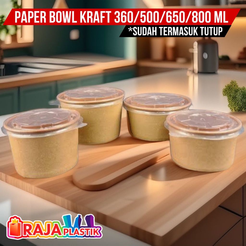 Paper Bowl Kraft (wadah+tutup) / Mangkok Kertas Coklat / RIce Bowl Kraft (wadah+tutup)