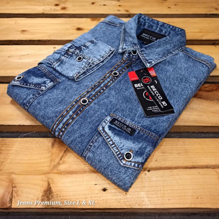 Keren abis BAJU KEMEJA JEANS PRIA LENGAN PANJANG HARGA GROSIR BAHAN SUPER PREMIUM