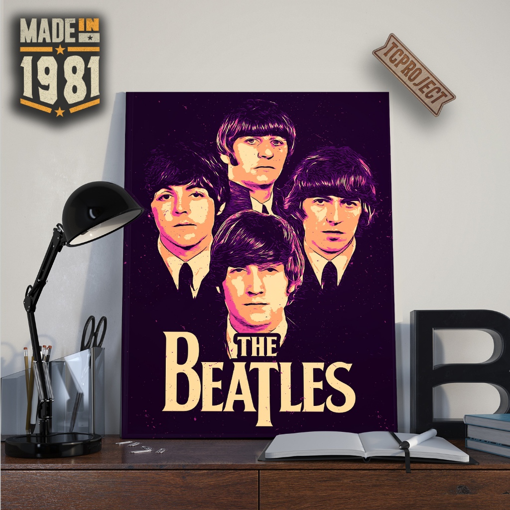 Poster Band The Beatles Musik - Hiasan dinding kayu