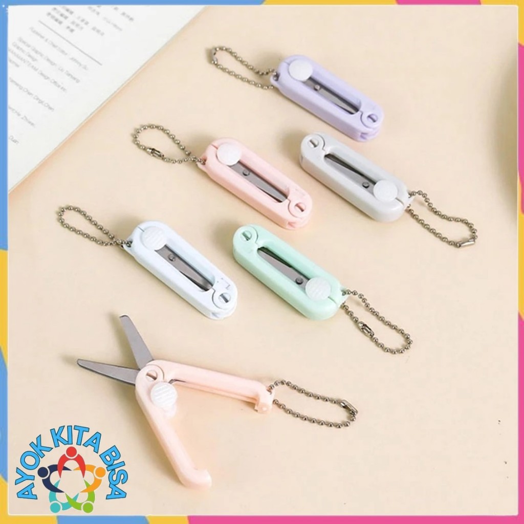 

AKB Gunting Lipat mini Portable tarik Stainless Steel Retractable Mini Folding Scissors Pemotong Kertas Paper Cutter lucu