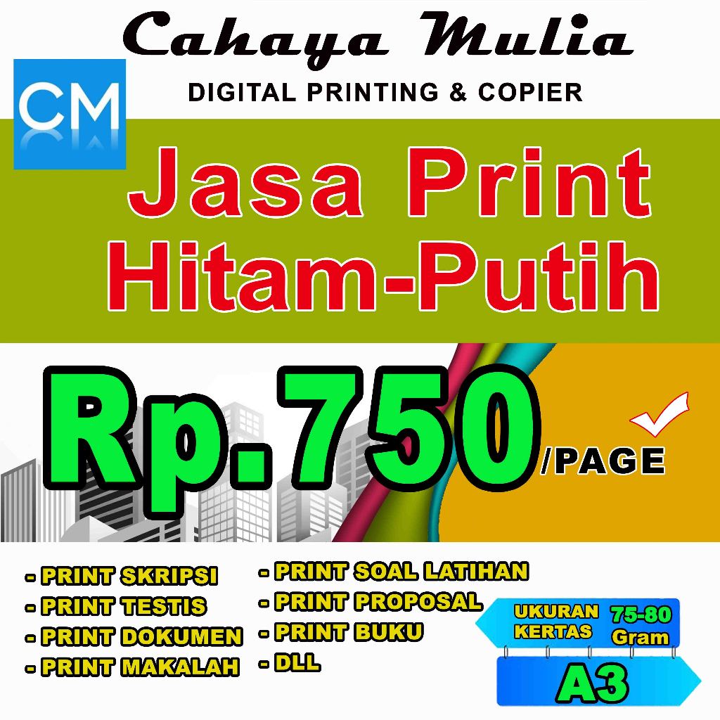 

Jasa print hitam putih(B/W) - cetak buku cetak A3 75 Gr