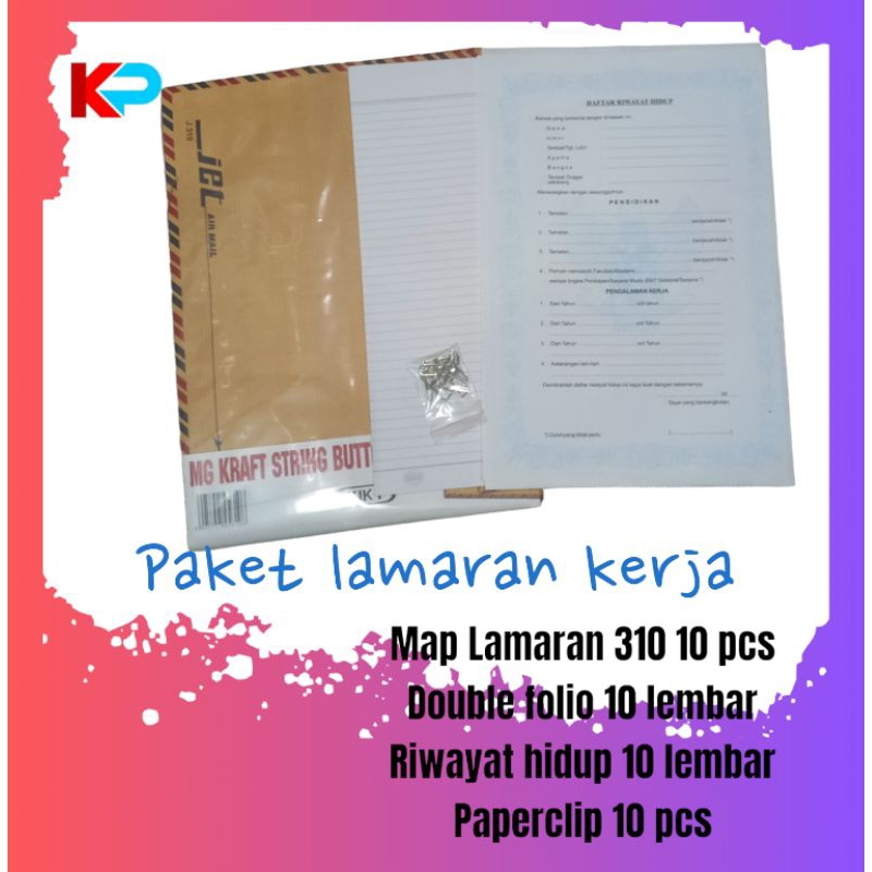 

PAKET MELAMAR KERJA (MAP TALI-DOUBLE FOLIO-CV-PAPERCLIP @10 PCS)