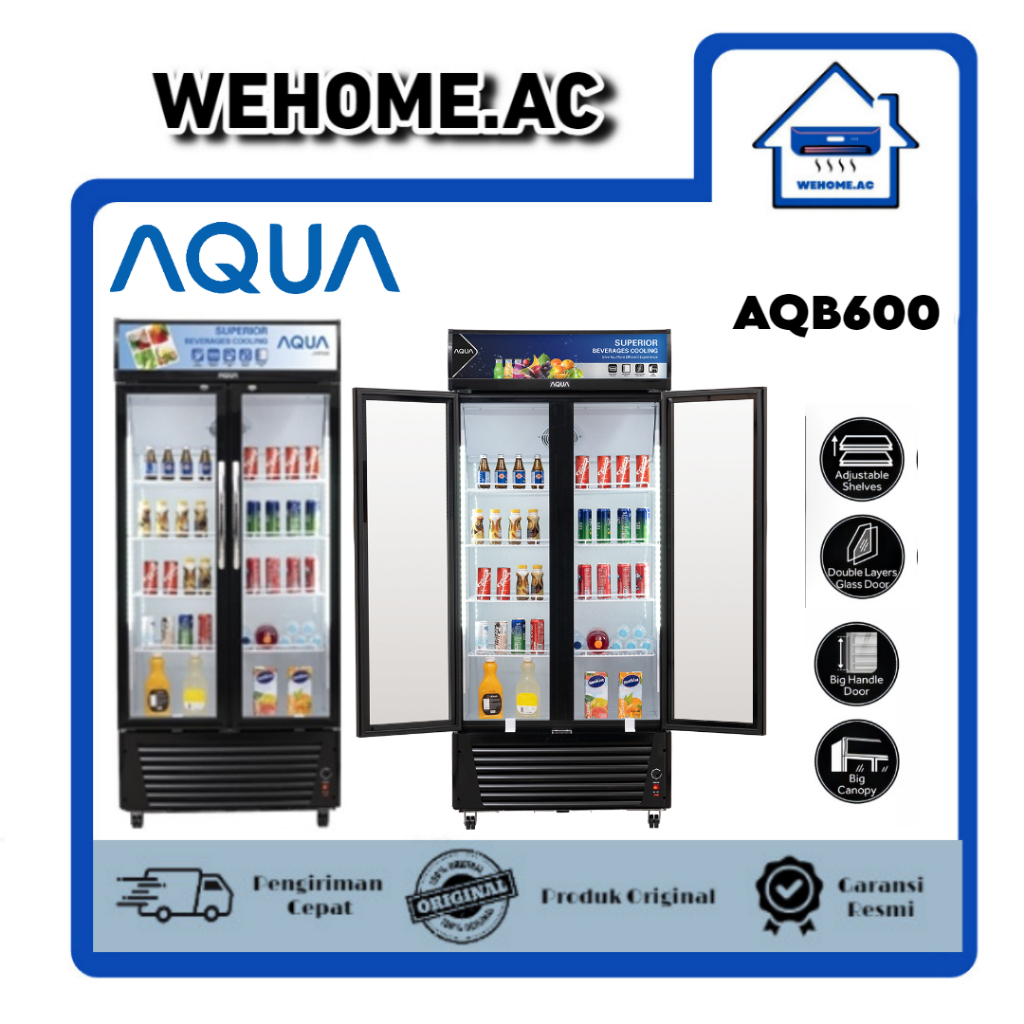 Showcase Cooler Aqua 2 Pintu AQB 600 Kulkas Lemari Display Cooler Aqua