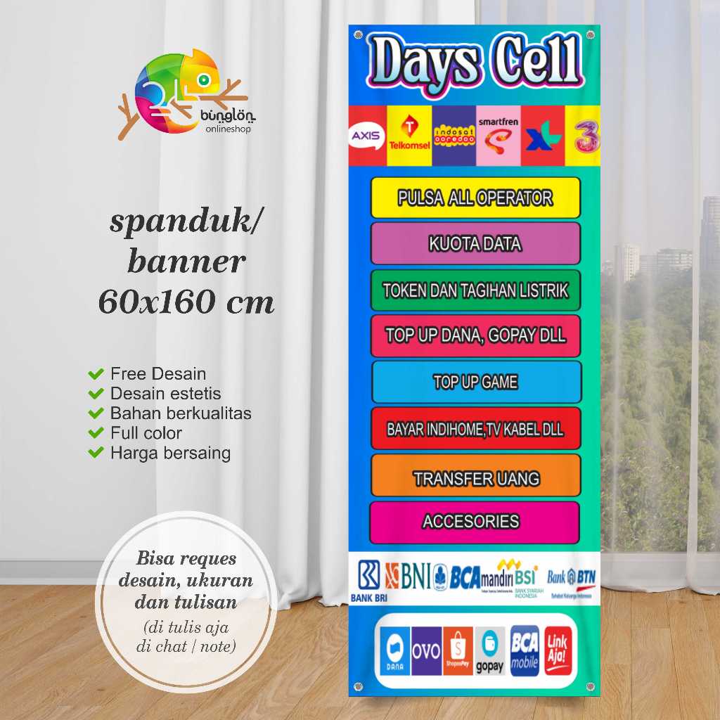 Spanduk Banner Toko Konter Pulsa Cell Custom Desain