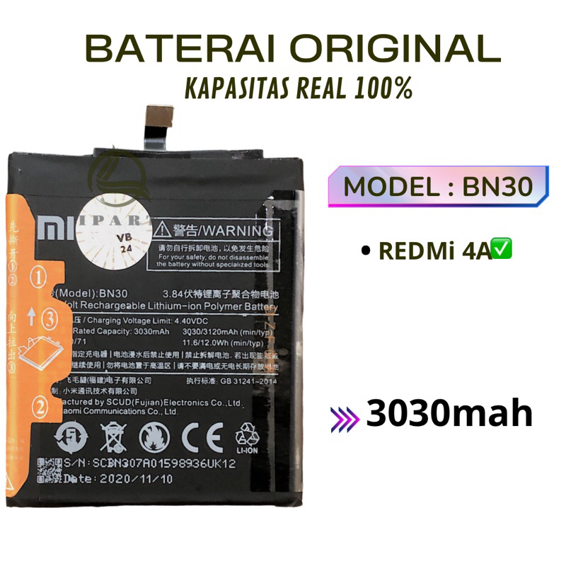 baterai redmi 4a batre bn-30 batu batre hp xiaomiredmi 4a baterai redmi 4a original batre 4a