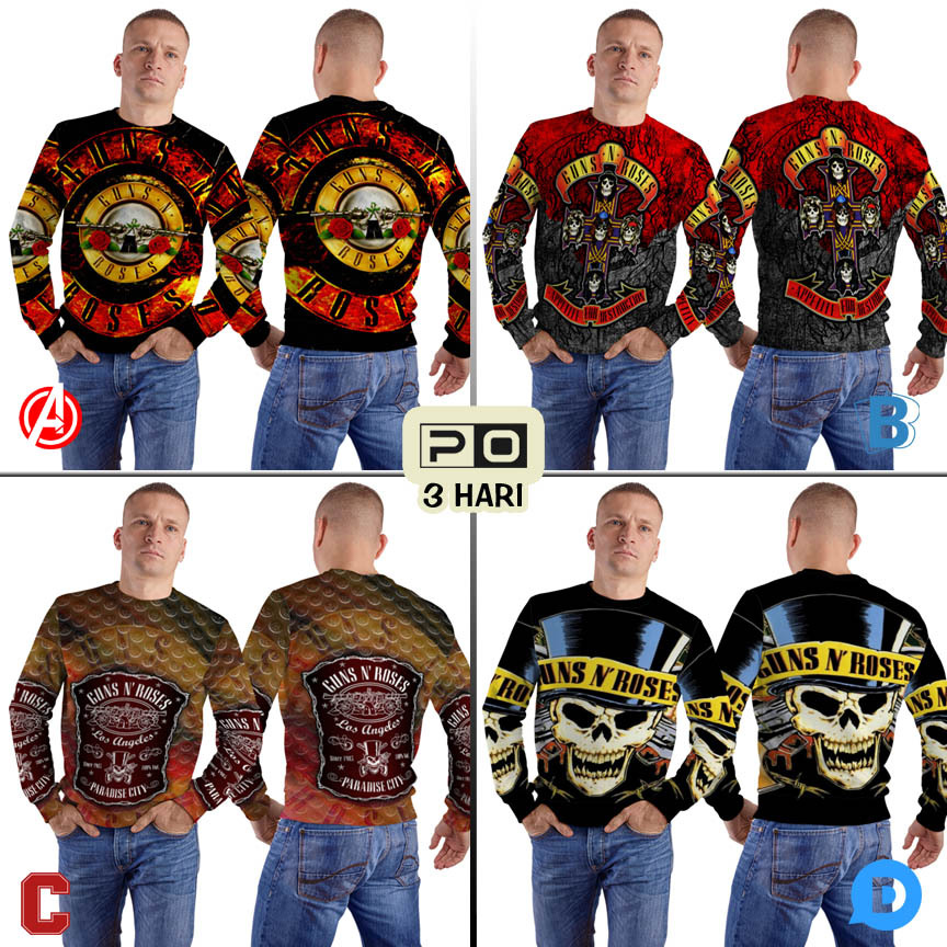 Crewneck Guns N Roses Band Sweater Fullprint Bahan Polyester Jersey | GNR-299301