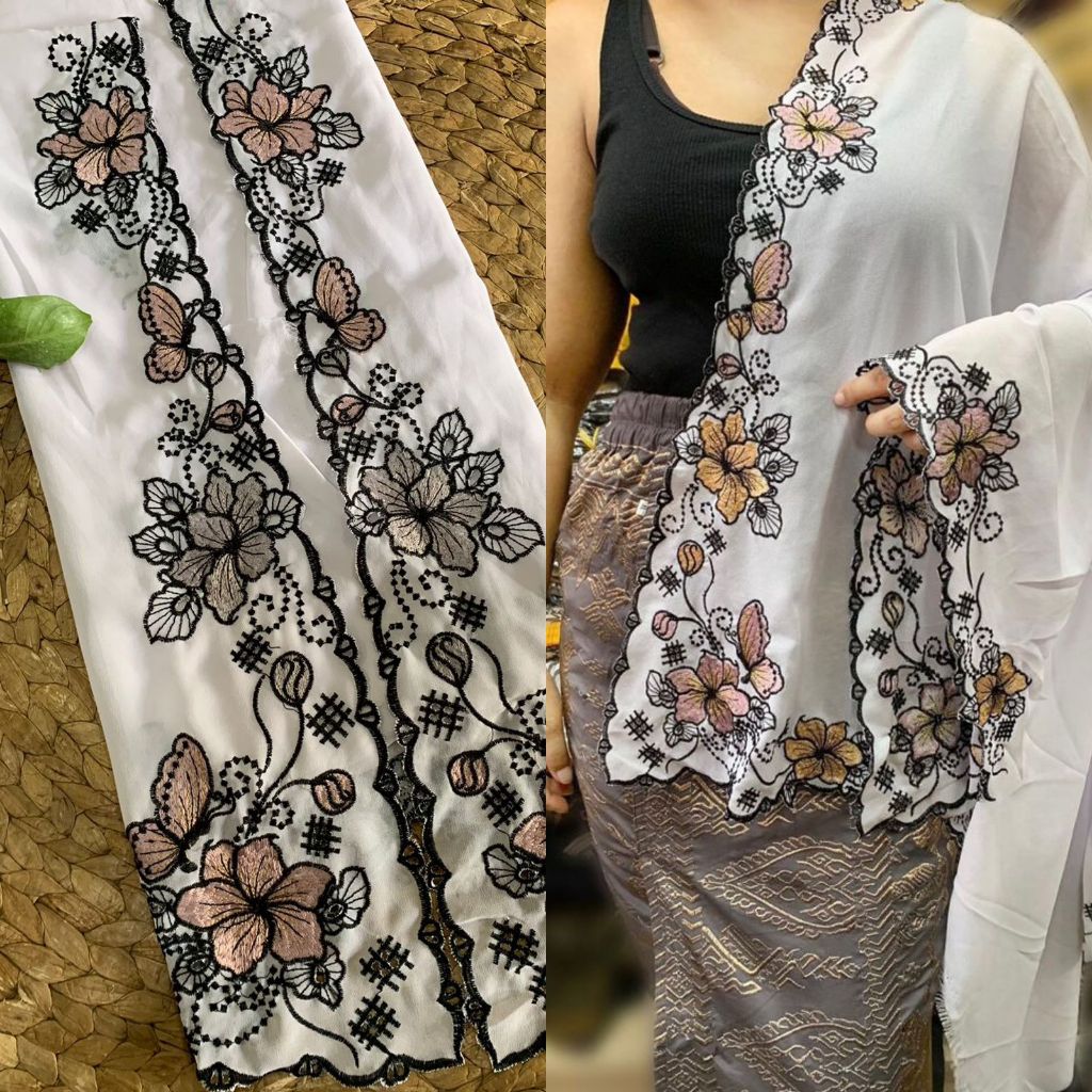 Kain Bahan Bordir Motif Bunga Lukis