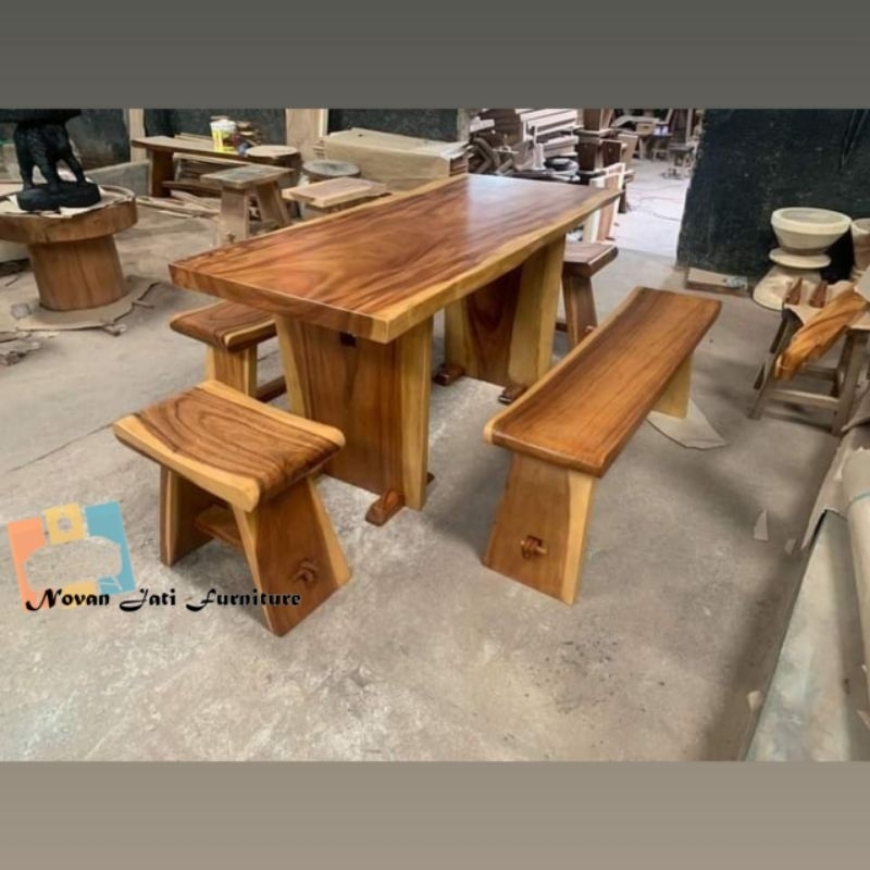 set meja makan trembesi | meja kayu trembesi