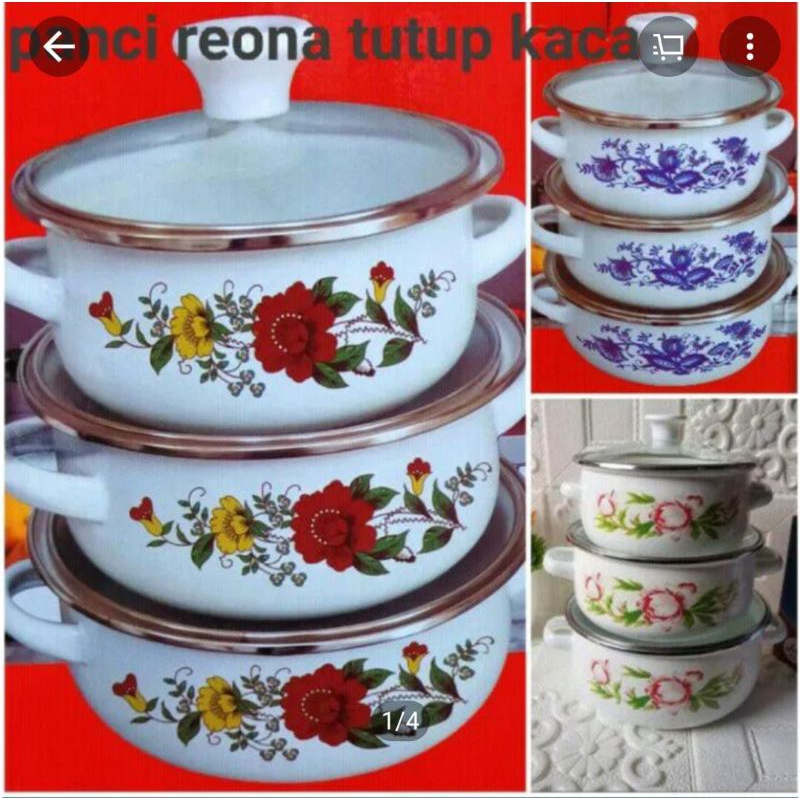 Panci Set Reona 3pcs / Panci Bunga Tutup Kaca / Panci
