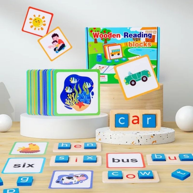 Wooden Reading Blocks 3 Letter Words/Panduan Belajar Membaca