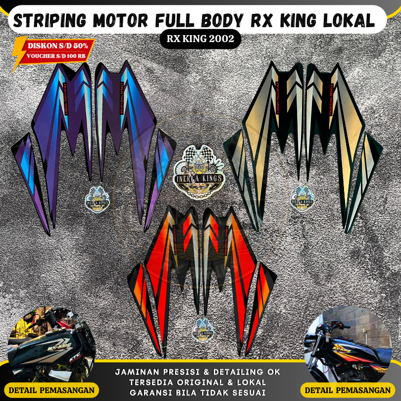 Striping Sticker Motor RX King RXK NEW 2002 Hitam Hijau Gold Lokal