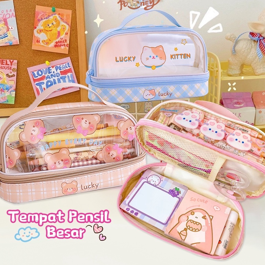 

Limited Edition Poney Tempat pensil anak besar pen case karakter Kotak pensil transparan