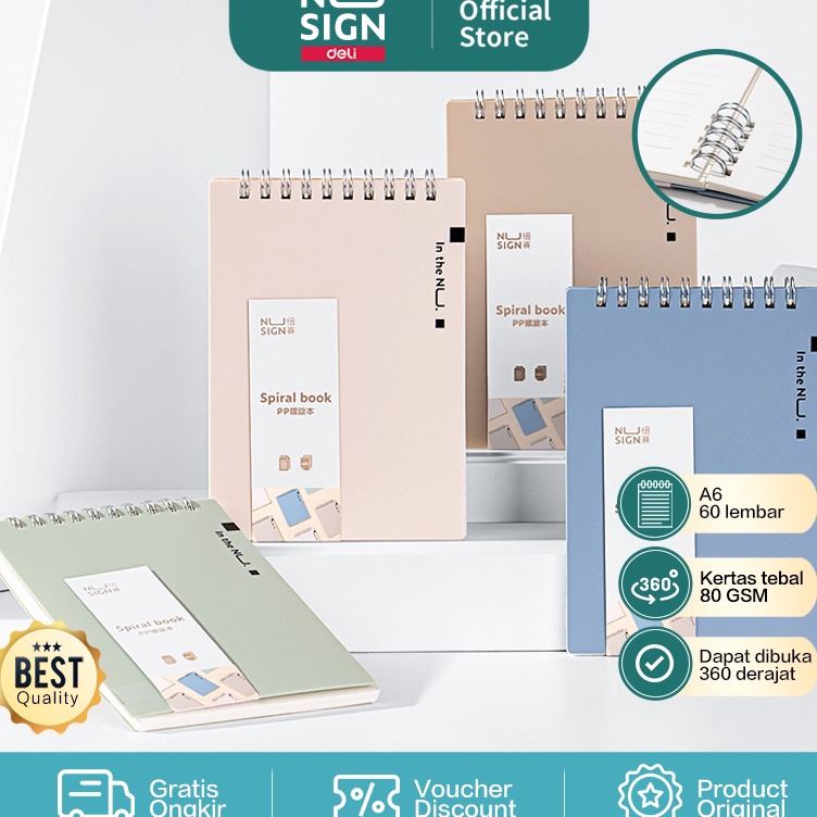 

Dijamin Berkualitas Nusign Spiral Notebook Buku Catatan Jilid Spiral Vertikal A6 6 Lembar 8 GSM Desain Warna Pastel NS3X