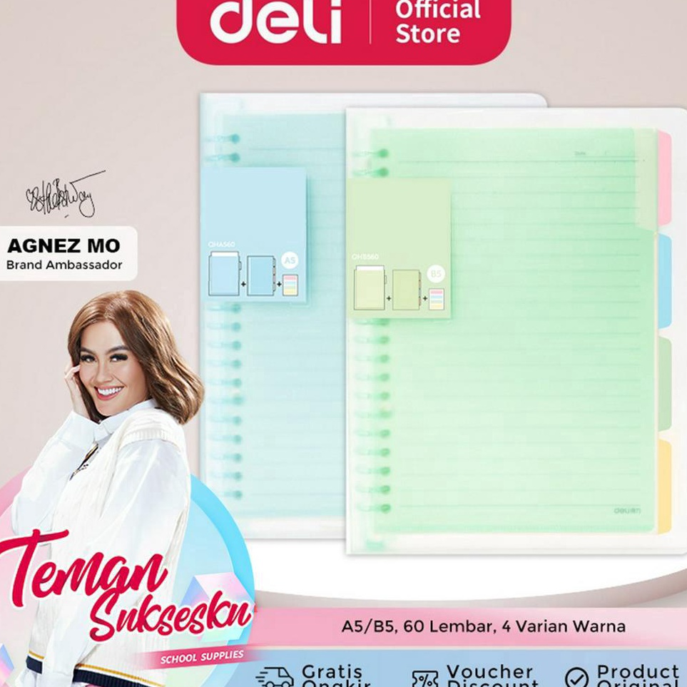 

Paket Kejutan Deli Buku Vivid Lose Leaf Binder A5B5 6 Halaman Warna Pastel QHA56 QHB56