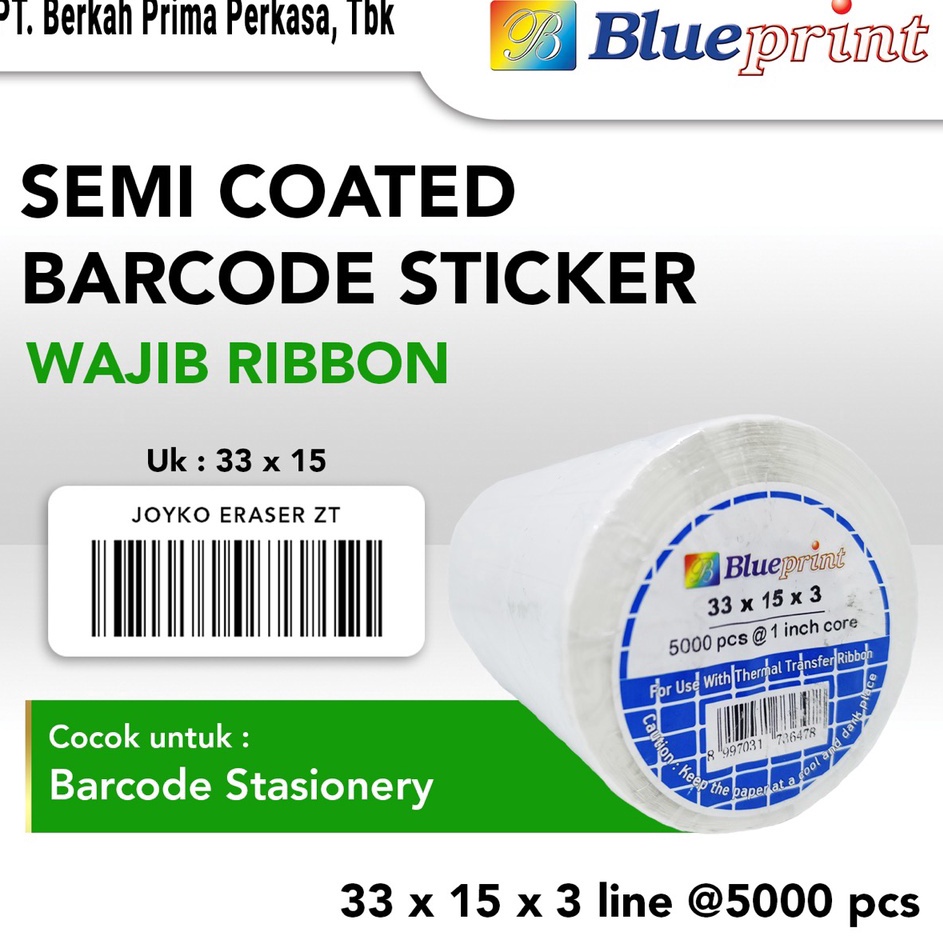 

Best Delivery Sticker Barcode Semicoated 33x15 mm 3 Line BLUEPRINT Stiker Label Semi Coated 33 x 15 x 3 Line 1 Roll