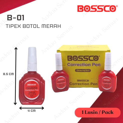

KODE I8Q 1 Box 12 Pcs BOSSCO Correction Pen Tipe X Tipe Ex Tip Ex Merah Cair
