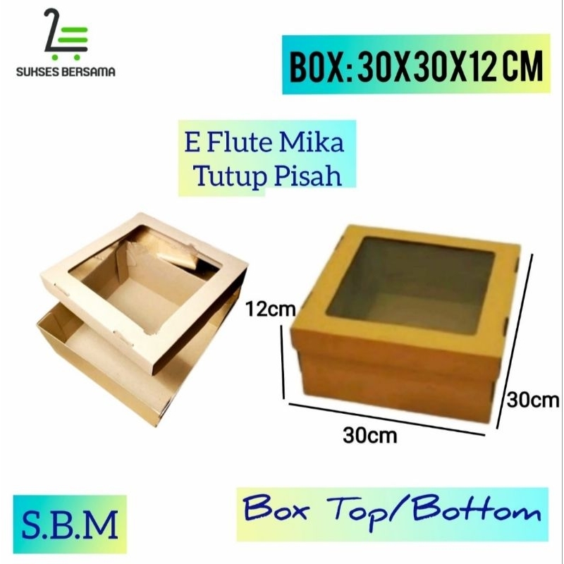 Box 30x30x12 cm Tutup Pisah Window (E-Flute)/Kardus/Hampers/Kotak kado