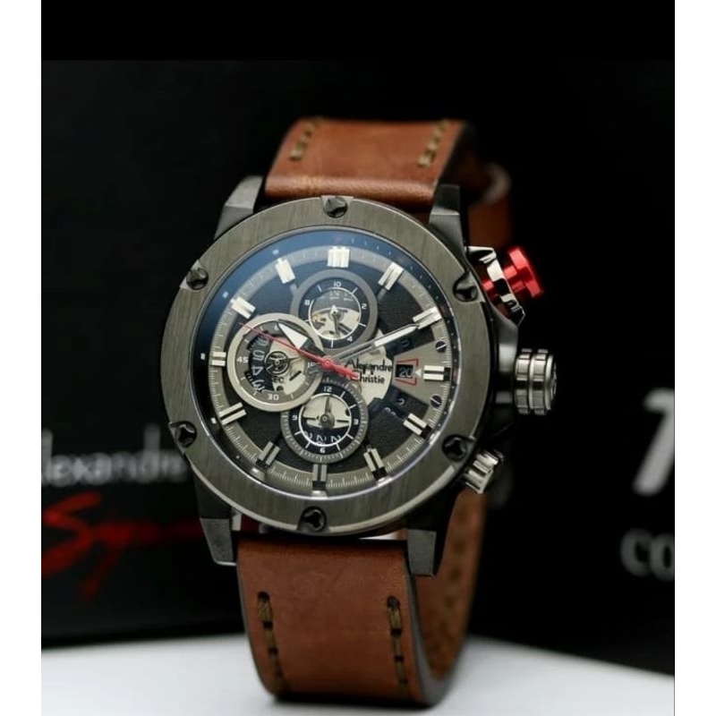 jam tangan pria Alexandre christie original ac 6491 coklat black