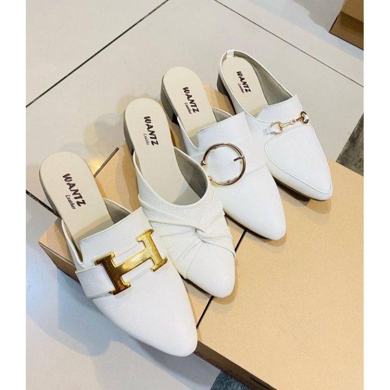 SEPATU BUSTONG WANITA ASLI KULIT GARUT tinggi sol 3cm WARNA PUTIH