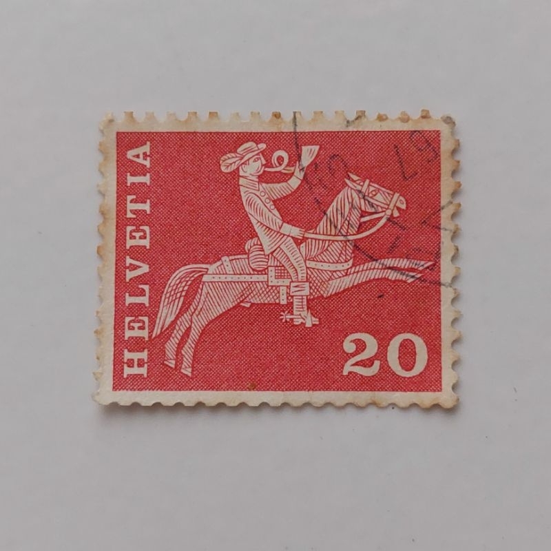 

Perangko Swiss 20 Rappen Horse Postman 9 Dotted Helvetia Used - Prangko Switzerland
