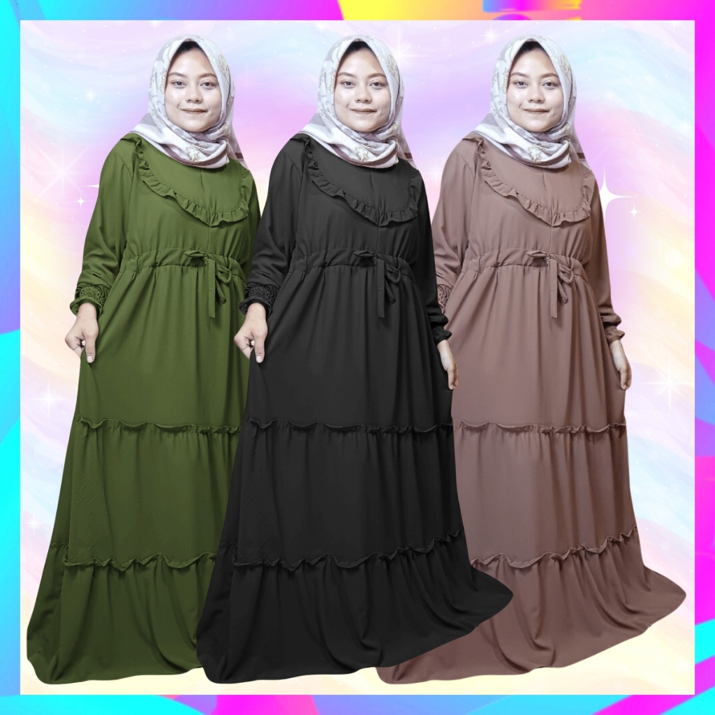 Gamis Premium Ceruty Babydoll Rempel Susun 3 Gamis Busui Polos terbaru
