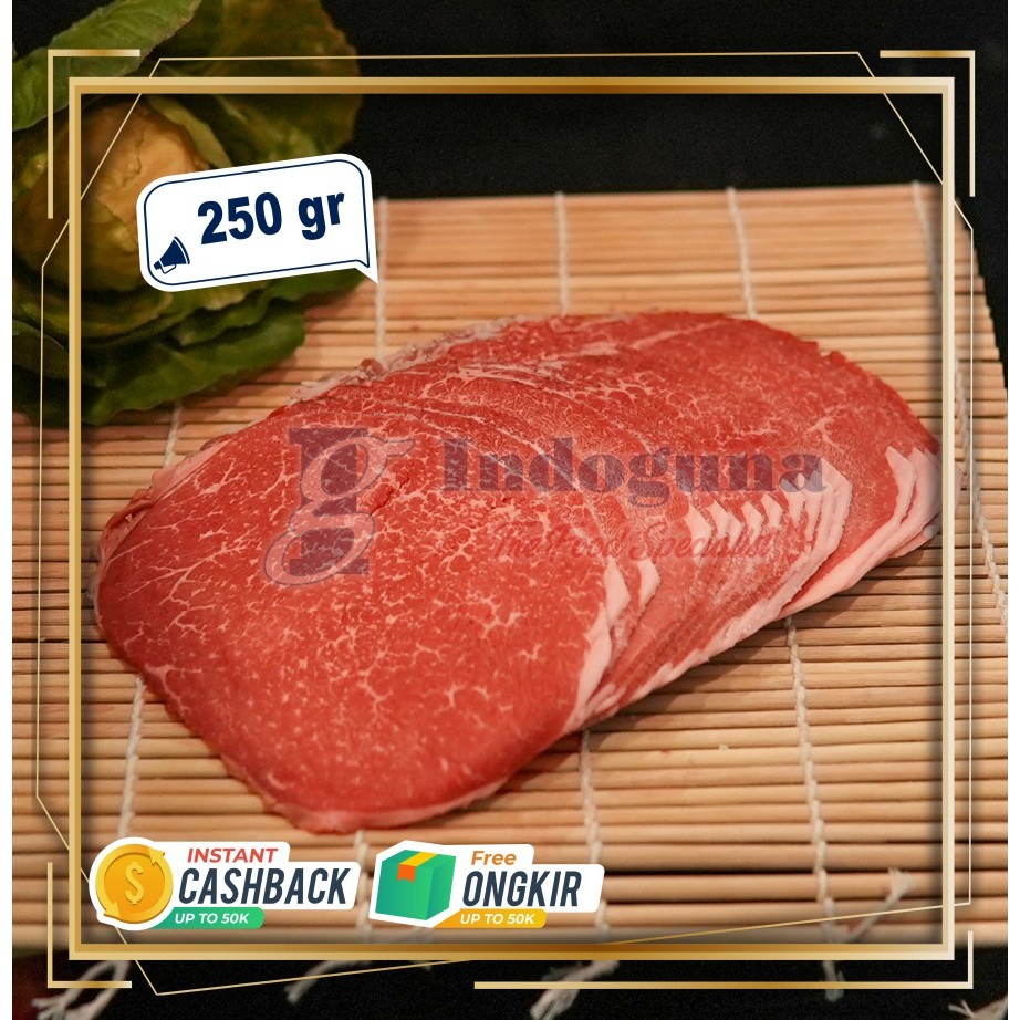 

Daging Sapi Japanese Cattle Wagyu Eye round Mb 9+ cut Shabu 250gr