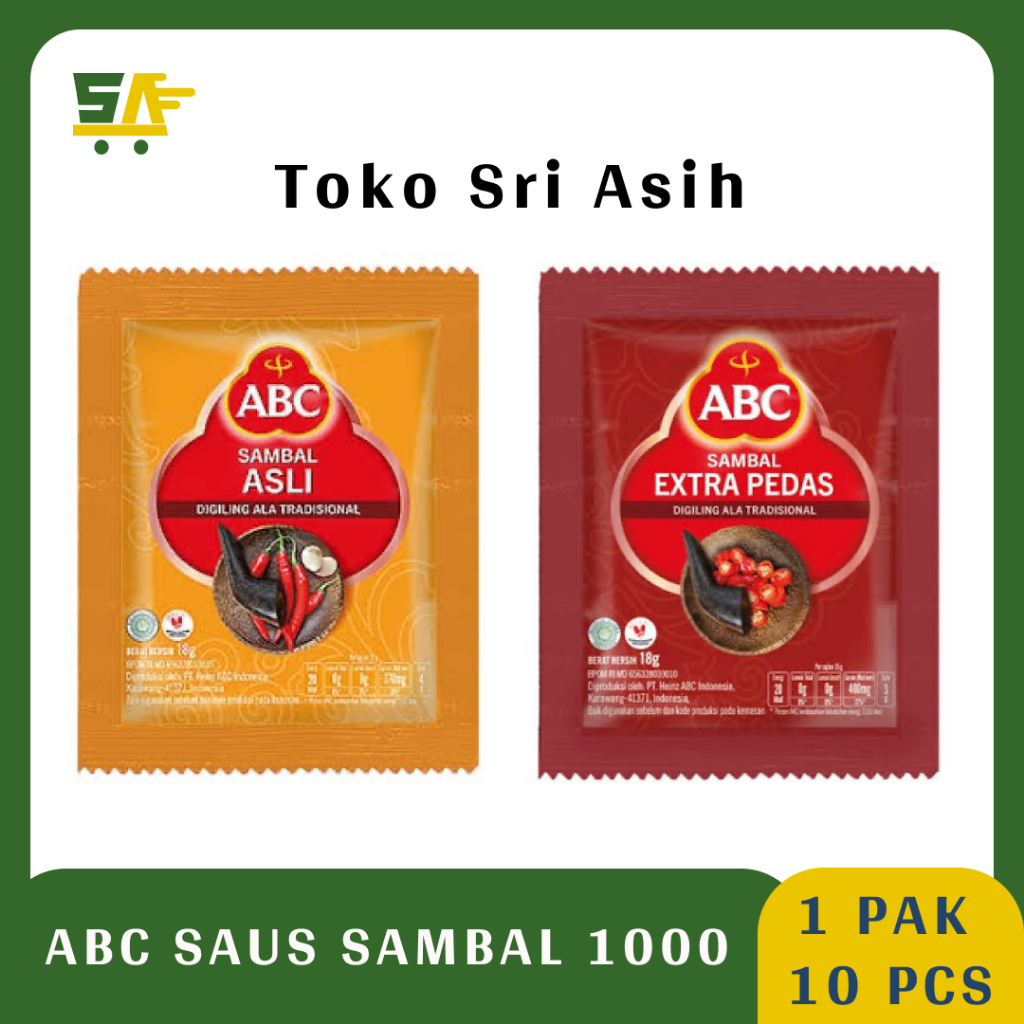 

ABC Saus Sambal Asli/Extra Pedas 1000 Renceng ( 1 Rcg isi 10 Pcs ) - Saus Sachet - Saus Sambal - Saus ABC