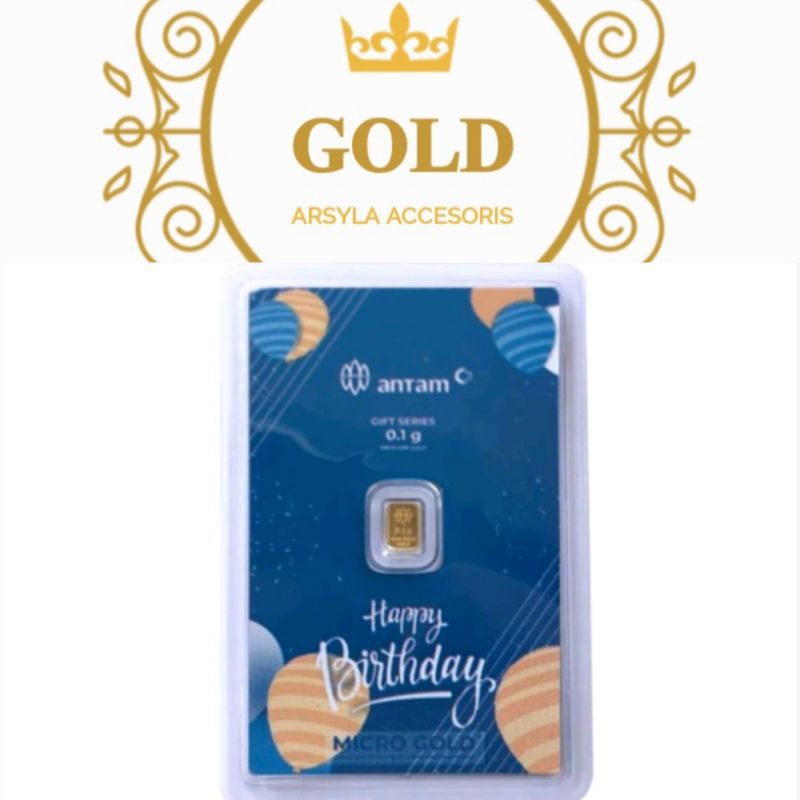 Emas antam 0.1gram happy birthday biru