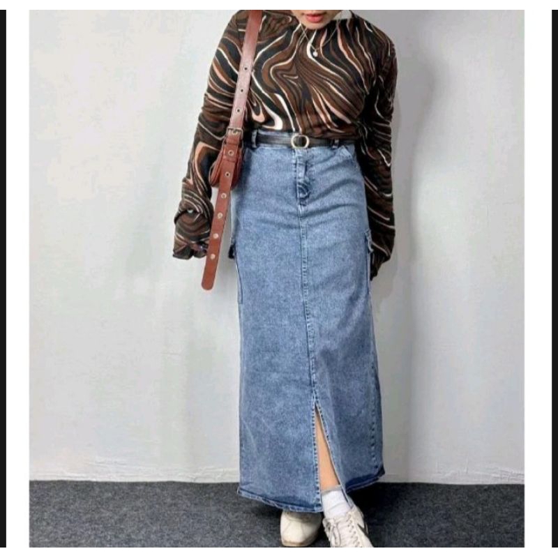 ROK CARGO SUPER JUMBO terbaru rok cargo wanita sepan panjang rok kargo jeans super jumbo kekinian