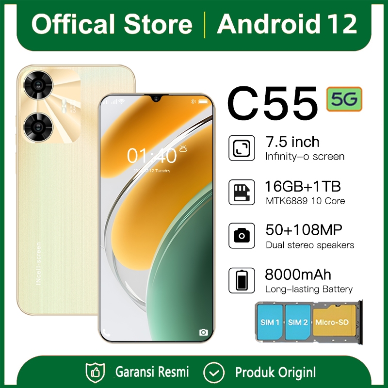 【2024 New】HP Baru C55 Handphone 7.5Inci termurah 2024 murah cuci gudang android 13 baru original pon