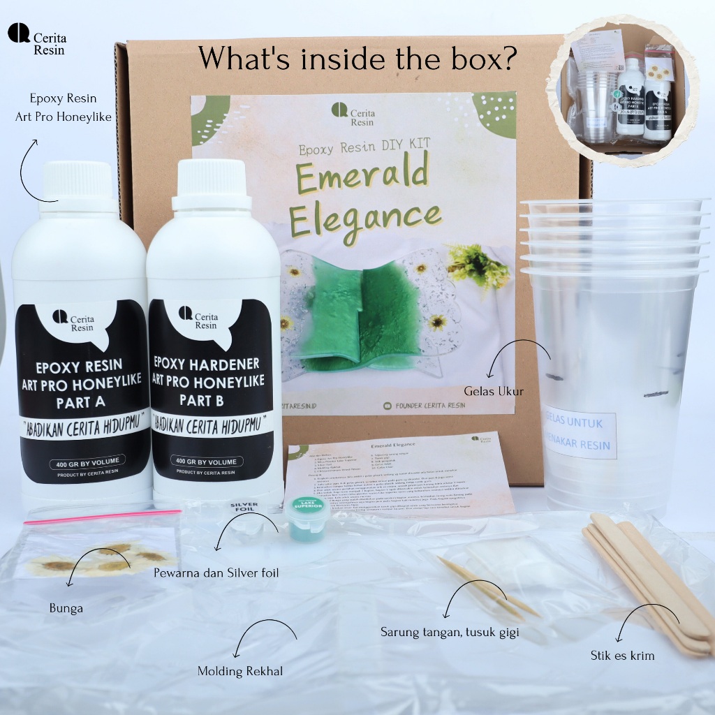 CERITA RESIN - Epoxy Resin DIY KIT Emerald Elegant Reqal Qur'an / Book / Penyangga Buku Resin Art