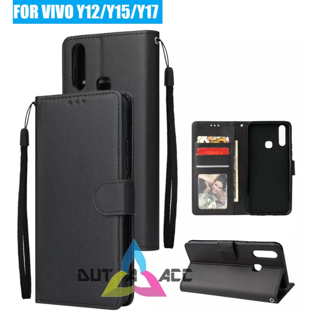 flip case leather VIVO Y12/Y15/Y17 casing cover kulit bisa buka tutup dan standing
