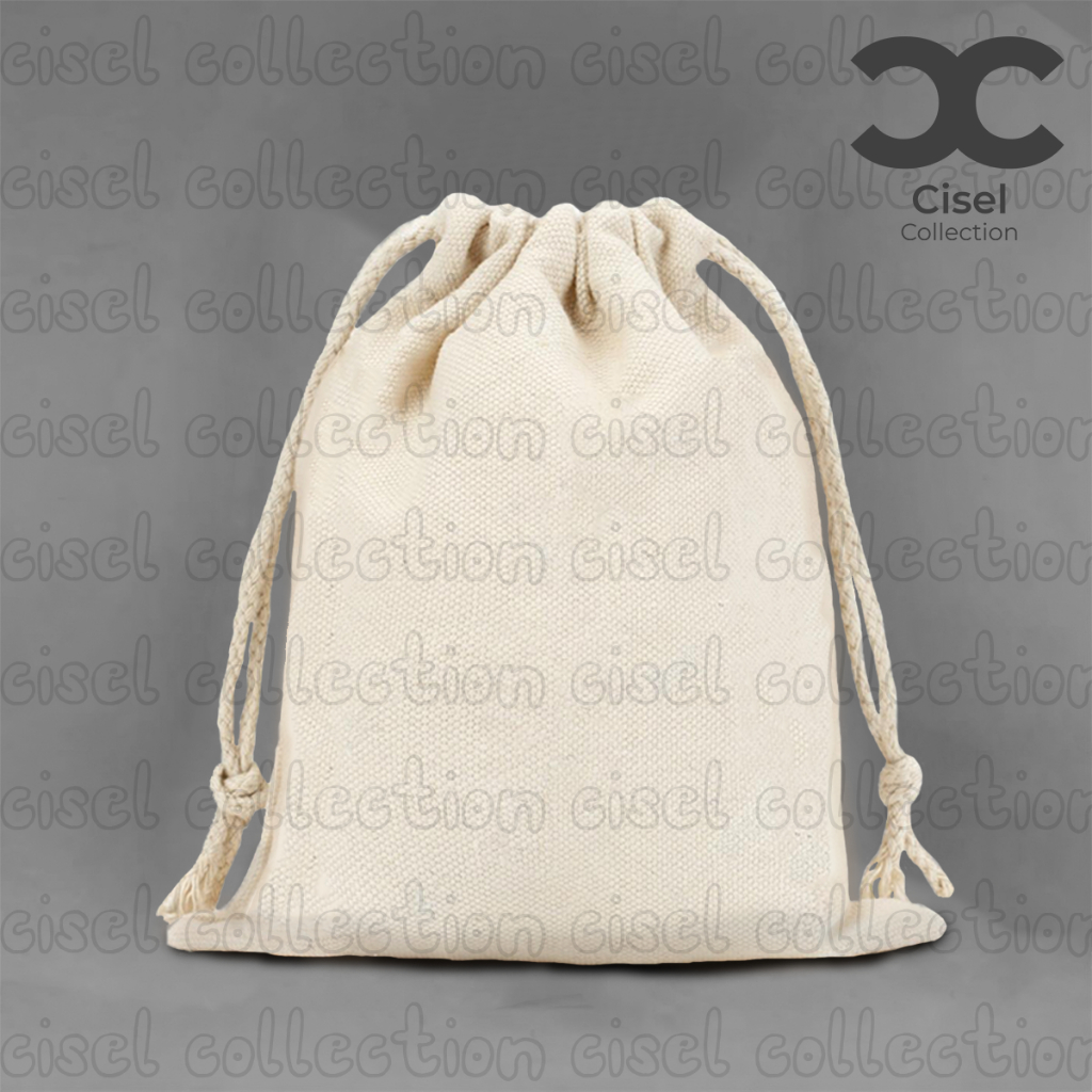 CISEL Pouch Serut Polos Bahan Kanvas TEBAL Premium Ukuran Kecil 15 x 20 Besar 25 x 30