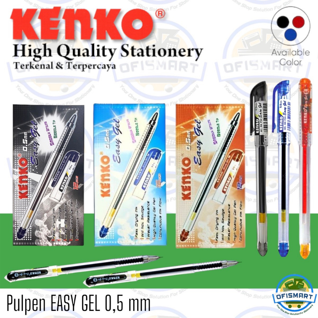 

1 LUSIN Pen Gel Easy Gel Kenko 0.5 mm / Pulpen Gel / Pena Gel HITAM / BIRU / RED